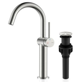 KENES Brushed Nickel Vessel Sink Faucet, Single Handle Tall Bathroom Faucet Single Hole, Modern Bathroom Vanity Faucet with Pop Up Drain and Supply Lines, KE-9005C