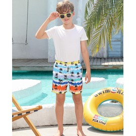 westwolf Black Palm Bathing Suits with Compress Big Boy Board Shorts Size 10-12T Boy's Yellow Sky Blue Stripe Swim Trunks Holiday Beach Swimming Shorts Kids Beach Swimwear Large