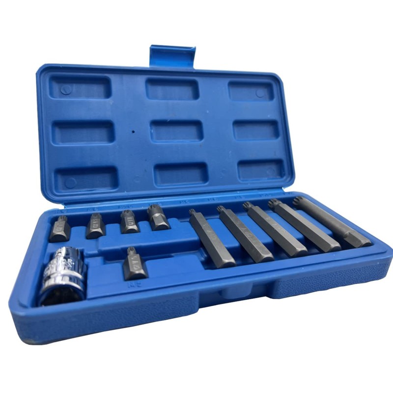 Spline Socket Bit Set 11 Piece 1/2 Drive Standard and