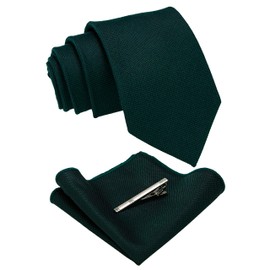 RBOCOTT Dark Green Wool Tie Cashmere Cotton Nacktie and Pocket Square with Tie Clip Sets for Men