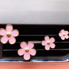4 Daisy flower vent clip, car air freshener clip, vent ornament (pink)
