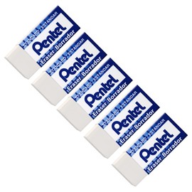 Pentel Hi-Polymer Borrador/Goma de Borrar, Mini, Blanco, Paquete de 5 Piezas, ZEHE03-BP5