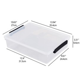 Guankan 6 Quart Shallow Storage Box with Lid, 4 Pack Clear Plastic Latching Bins