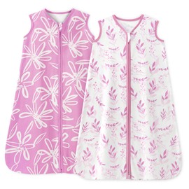 Unnivoll Baby Sleeping Bag 1.0 Tog 6-12 Months 100% Cotton Sleep Sack Baby Sleep Bag Wearable Blanket with 2-Way Zipper for Newborn Infant Purple Leaf