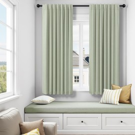 Green Country Kitchen Curtains 45 Inch Length Short Small Basement Window Blackout Cooling Curtains for Summer Heat Linen Cafe Bathroom Classroom Dorm RV Camper Sage Green Drapes with White Backing