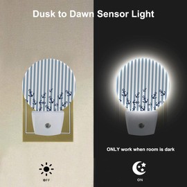 EKOBLA Watercolor Anchor LED Night Light Blue and White Stripes Nautical Coastal Dusk to Dawn Night Lamp Auto Sensor for Home Indoor Bathroom Hallway Kitchen