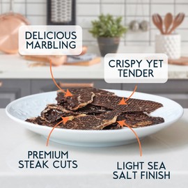 Wild Society - Caveman Eats Ribeye & Primal Steak Crisps - Grass Fed Beef Jerky Carnivore Snacks - 2 Ingredients - Primal Steak & Sea Salt - Sugar Free, Gluten Free, Keto, Paleo, 95g Protein - (5oz)