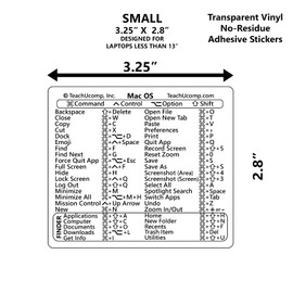 TEACHUCOMP INC Keyboard Shortcuts Sticker for Mac OS- Vinyl, Laminated, No-Residue Adhesive, for 11"-16" MacBook Air/Pro iMac Mac Mini: Small: 3.25"x2.8"- (Clear)
