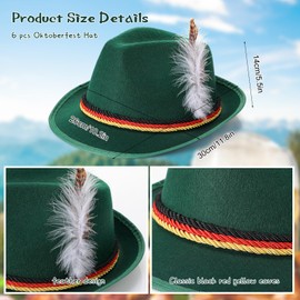Ramede 6 Pcs German Oktoberfest Hats with Feather Oktoberfest Bavarian Costume Hat for Men Women Adult(Green)