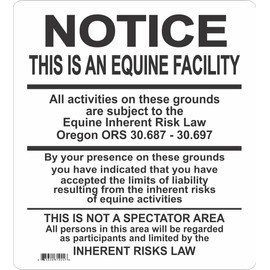 Oregon Suplimental State Equine Warning Sign