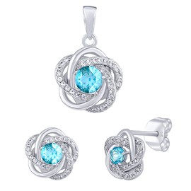 SILVEGO Women's Jewellery Set 925 Sterling Silver Flower with Real Blue Topaz Swiss and Zirconia, Sterling Silver, Swiss Blue Topaz