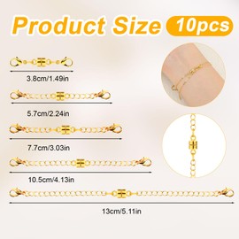 10pcs Magnetic Necklace Clasps, Double Clasp Magnetic Necklace Extenders Adjustable Lobster Clasp Necklace Extender Extension Safety Chains for Bracelet Anklet Jewelry Making