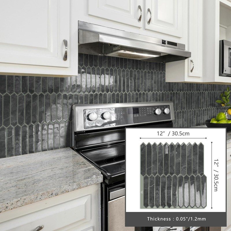 Grey Long Hexagon Tile Peel and Stick Backsplash, 10 Sheets