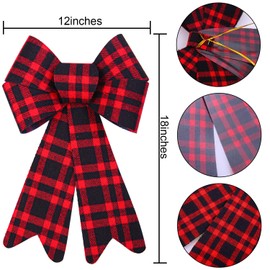 Aneco 2 Pack 12 x 18 Inches Red Buffalo Plaid Christmas Bows Christmas Wreaths Bows Xmas Plastic Bows for Christmas Tree, Garland and Outdoor Decoration