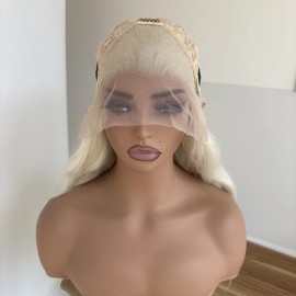 MISSWEN Long Wavy Synthetic Hair Heat Resistant Frontal Lace Wig Platinum blonde