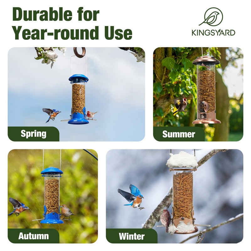 Kingsyard Upgraded Bluebird Feeder for Outdoors Hanging, Metal Mealworm Tube