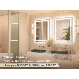 Keonjinn LED Bathroom Mirror 24 ” x 32 ” with Frontlit & Backlit, Lighted Mirror for Bathroom Wall with Stepless Dimmable 3-Color Lights, Anti-Fog Mirror with HD Tempered Glass, UL-Listed LED Driver