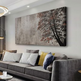 Wall Art Abstract Art Vintage Wall Decor Tree Painting Wall Decor Modern Retro Home Decor Tan Canvas Painting Framed Artwork for Living Room Bedroom Office 24" x 48"