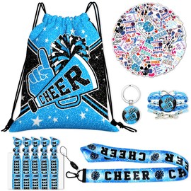 FORATIO Cheerleading Drawstring Bag Set Including Drawstring Sackpack Stickers Lanyard Keychains Bracelets Hair Ties 6 Pcs
