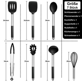 Joyfair Küchenhelfer Set, 7 Stück Kochbesteck Küchenutensilien Set, Schwarz Antihaft Hitzebeständiger Pfannenwender Kochutensilien zum Kochen/Backen/Flip, Leicht zu Reinigen & Spülmaschinenfest