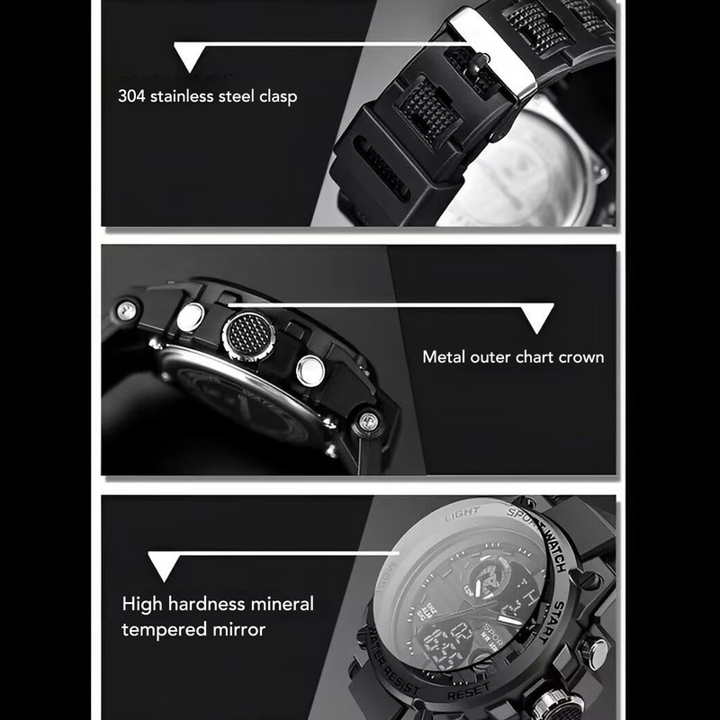 Waterproof Wristwatch Transparent Cover LED Luminous Wristwatch for Gentlemen Black