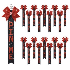 Aileam 18 PCS Cheer Pin Me Ribbon Cheer Bag Bow Keychain with Rhinestones Bow Pin Me Cheer Competition for Teen Girls Cheerleading Sports Accessory, Red/ Black
