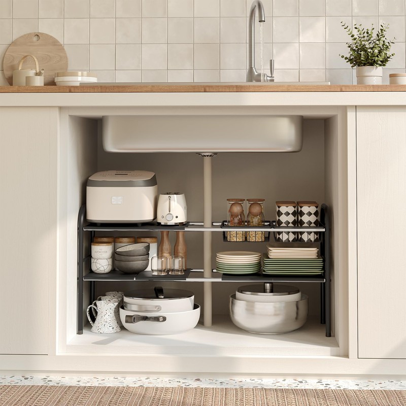 NETEL Under Sink Organizers, 2 Tier Expandable Cabinet Shelf with