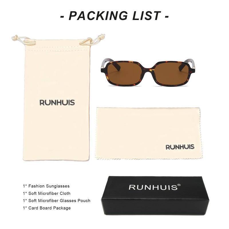 RUNHUIS Fashion Rectangular Sunglasses for Men and Women, Vintage Retro