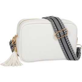 Mabel Crossbody Bags for Women Small Shoulder Handbag Bag with Wide Adjustable Canvas Strap, Lightweight Cross Body Bag for Ladies Girls Travel Shopping Work Daily Use (White)