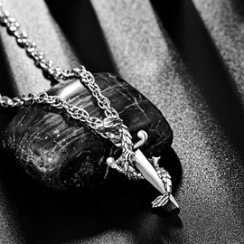 praymos Dragon Sword Necklace 925 Sterling Silver Chain Dragon Pendant Vintage Monster Jewellery Birthday Gift for Men Women Unisex …