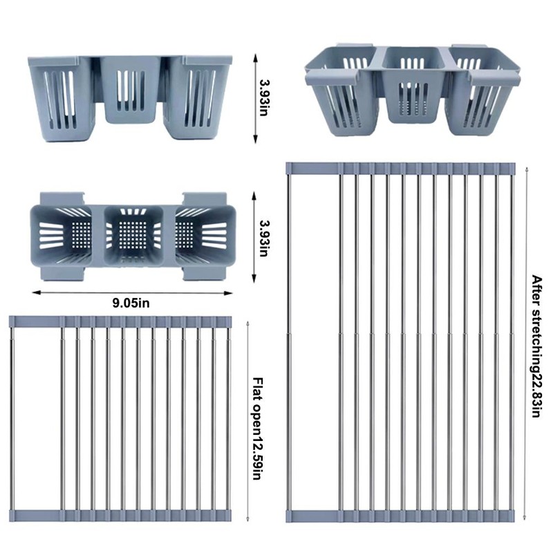 Expandable Roll Up Dish Drying Rack Over The Sink Dish