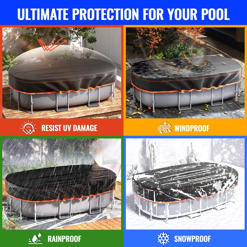 12x18FT Oval Pool Covers,for Rectangular Frame Pools with Winch and