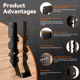 50 Pcs Black Joist Hangers 2X10, 18 Gauge Rafter Brackets , Hurricane Straps for 2x10 Face Mount Joist Hangers for Shed/Barn/Coop/Porch/Truss, Structurally Sound and Aesthetically Pleasing