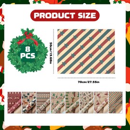 Christmas Wrapping Paper (50 x 70 cm) Pack of 8 Christmas Wrapping Paper, Recyclable Kraft Paper, Brown Kraft Paper
