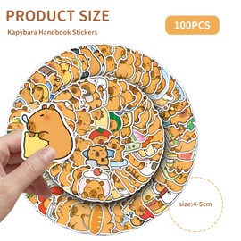 Calkkrer 100 Pieces Creative Capybara Stickers, Cute Animals, Waterproof Vinyl Stickers for Kids and School, Capybara Cartoon Stickers, Fun Animal Designs