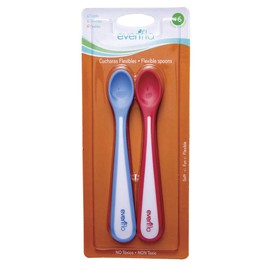Evenflo Set de 2 Cucharas Flexibles para Bebés, Material Suave, Mango Ergonómico, Libre de BPA, para 6 Meses en Adelante, Colores Azul/Rojo/Rosa/Verde