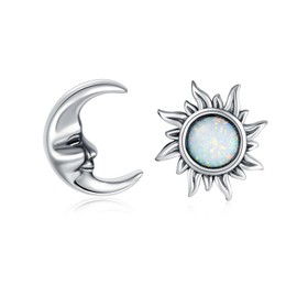 Opal Sun and Moon Earrings 925 Sterling Silver Crescent Moon face Vintage Jewelry Gifts for Womem