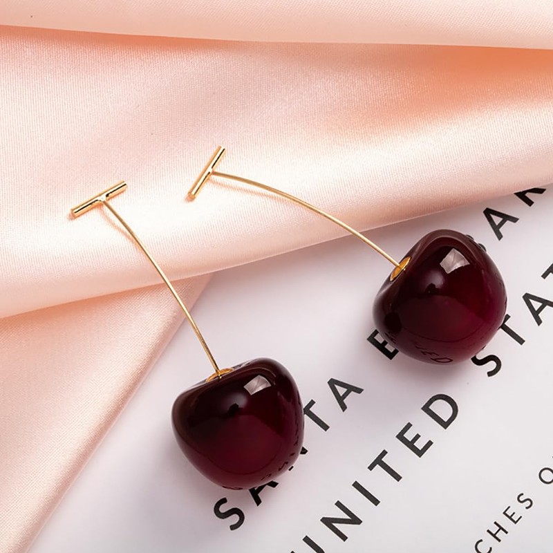 Yiqeenho Cherry Earrings for Women 3D Red Cherry Dangle Earrings