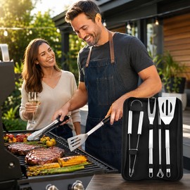 Stainless Steel BBQ Grill Tool Set for Outdoor Cooking – Portable Barbecue Utensils with Carry Bag