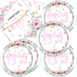 40pcs Baby Girl Party Supplies Baby Shower Birthday Decoration Used for Pink Baby Girl Shower Party Decoration Include 20 dinner plates, 20 Napkin