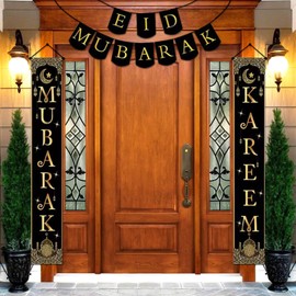 SANLIUSANJIU Ramadan Banner Decoration, Ramadan Mubarak Door Banner Hanging Sign, Ramadan Kareem Background Banner, Eid Mubarak Banner for Muslim Islamic Party Decoration