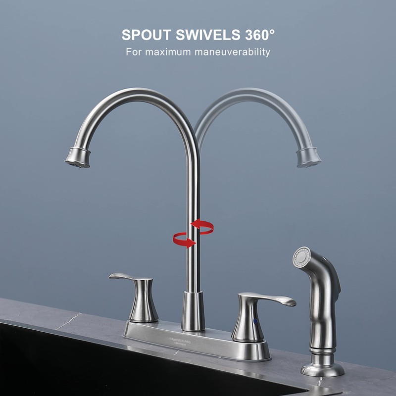KirlystonE Kitchen Faucet with Side Sprayer, Brushed Nickel 2-Handle Faucet