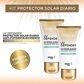 L'Oréal Paris Kit 2 pack Protector solar facial FPS50+ UV Defender Anti brillo, 40ml - Protección solar facial con toque seco y acabado mate, idea par
