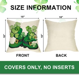 Ussap Happy St Patricks Day Decorative Throw Pillow Covers 18 x 18 Set of 4, Leprechaun Shoes Top Hat Shamrock Clover Cushion Case Decor, Irish Spring Lucky and Blessed Home Decoration for Sofa Couch