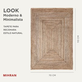 Mihran Alfombra para Recamara de Yute - Lia Corner Natural 70x110cm Alfombra para Sala Tejida a Mano con Patrón Rectangular y Tono Neutro para Decoración Hogar Alfombras