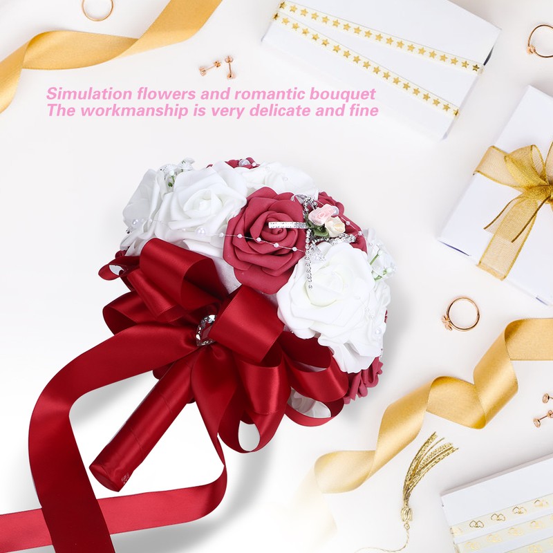 Artificial Wedding Bouquet Simulation Bridal Holding Flower Decoration Wedding SuppliesWine