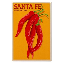 Lantern Press 10x15 Inch Wood Sign, Ready to Hang Wall Decor, Santa Fe, New Mexico, Red Chiles, Letterpress