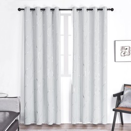 Deconovo Blackout Curtains 84 Inches Long, Wave Print Grommet Light Blocking Curtain, Thermal Insulated Energy Saving, Room Darkening Draperies for Bedroom Living Room (2 Panels, Greyish White)