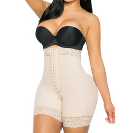 YIANNA Tummy Control Shapewear for Women Strapless Fajas Colombianas Postparto Body Shaper Shorts Butt Lifter with Zipper Crotch,YA7272-Beige-2XL