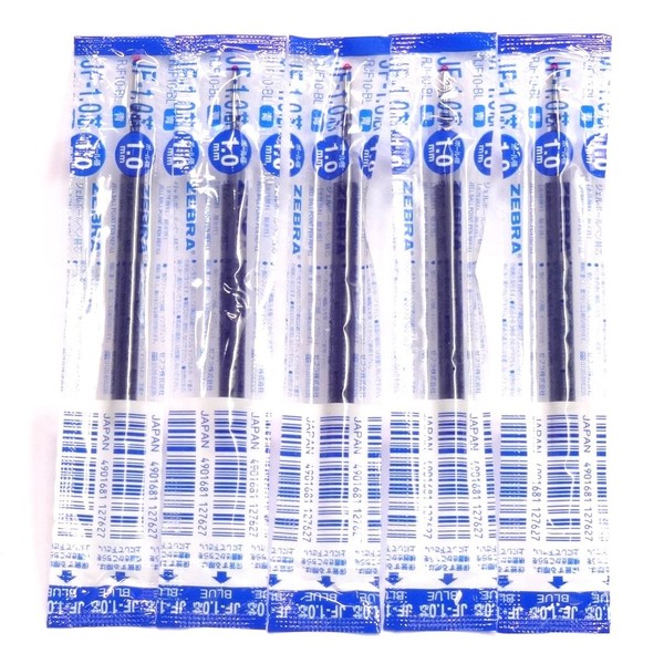 Zebra 1.0mm Blue Ink Refill (JF-1.0), for Zebra Sarasa Clip 1.0 Gel Ballpoint Pen(JJE15-BL), × 5 Pack/total 5 pcs (Japan Import) [Komainu-Dou Original Package]